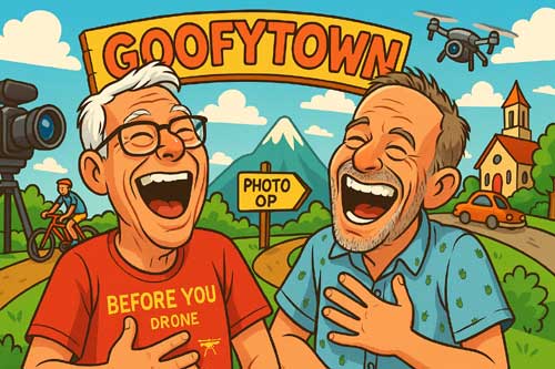 Scott and Joe laughing in Goofy Town